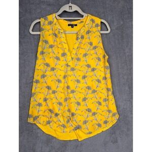 Papermoon Womens Yellow Floral Mixed Media Sleeveless V-Neck‎ Blouse Small